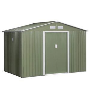 Spacious 9′ x 6′ Outdoor Storage Shed with Foundation, Sliding Doors, and Vents – Green