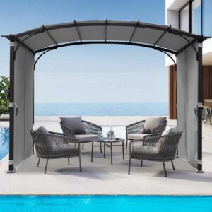 Elegant 9 x 11 ft Arched Patio Pergola Gazebo with Waterproof Sun Shade and Steel Frame